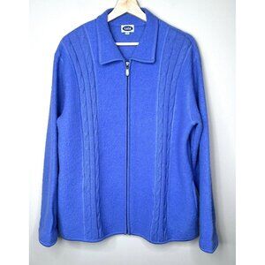 Tabi Womens Cardigan Sweater 100% Wool Grandma Full Zip Long Sleeve Blue Large